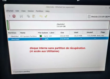 Imac 27 Linux GParted disque interne High sierra 1 partition.webp