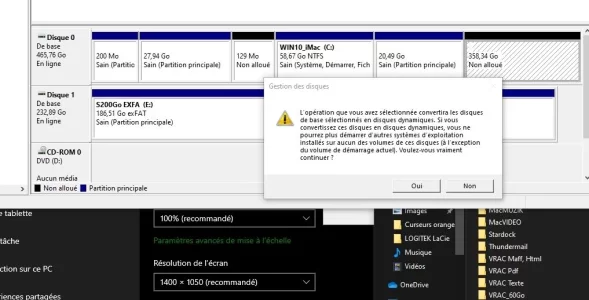 ecran gest disques W10 iMac partition DOCS non allouée vs disques dynamiques.webp