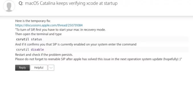 Q macOS Catalina keeps verifying xcode at startup.webp